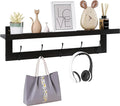 SMIBUY Coat Hooks with Shelf Wall-Mounted, 29.2 Inch Entryway Coat Rack for Wall, Bamboo Hanging Shelf with 5 Double Metal Hooks for Bathroom, Bedroom, Kitchen, Living Room, Mudroom (Black)
