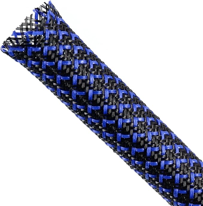 Braided Cable Sleeving, PET Expandable Braided Cable Sleeve, Flexible Mesh Sleeving Cord Management for Audio Video and Other Home Device, Cord Protector from Pets (Black Blue-2, 3/8")