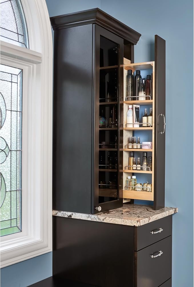 Rev-A-Shelf Kitchen Cabinet Pullout Wall Filler Wooden Organizer Slide Out Pantry Storage w/Soft-Close in Multiple Sizes, 6 x 33 in, 432-WFBBSC33-6C