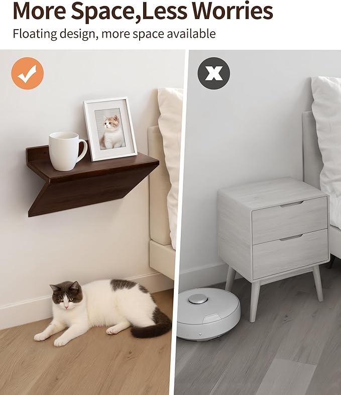Modern Floating Nightstand Wooden Hanging Bedside Table with Cable Hole Small Wall Mounted Night Stand Shelf Organizer for Bedroom Livingroom 13 Inch Wide 7 Inch Deep