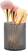 DASITON Makeup Brush Holder Organizer, Acrylic Makeup Brush Cup, Vintage Striped Make Up Brush Holder for Vanity, Bathroom Countertop, Toothbrush Holders, Pen Holder for Desk Storage (Black)