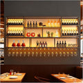 3 Tier Large Wine Rack Wall Mounted with Glass Holder, Black Modern Iron Liquor Shelf, 78.7 Inch Large Wine Bottle Display Shelf, for Kitchen Dining, Home Bar, Cellar (78.7" W)