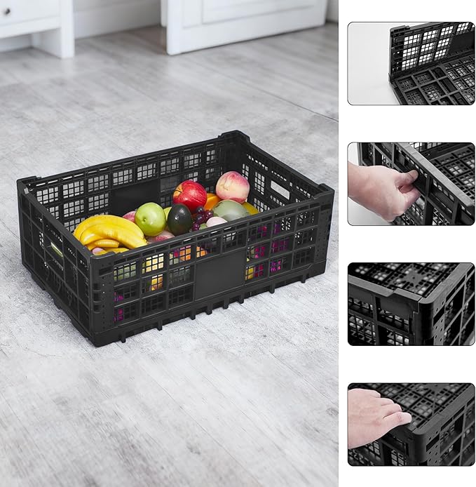 Collapsible Storage Bin Containe, 52 Liter Heavy Duty Transfer Box, 23.6" l x 15.7" w x 8.6" h Plastic Crate for Transit and Storage of Various Items
