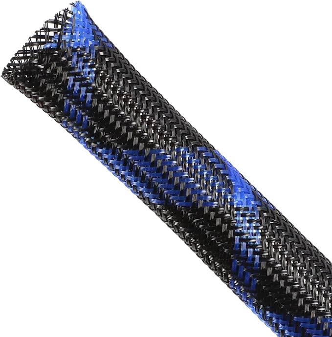 Expandable Braided Sleeving, PET Automotive Wire Loom, Flexible Cable Management for Audio Video and Other Home Device, Cord Protector from Pets (Black Blue, 3/8" x 25ft)