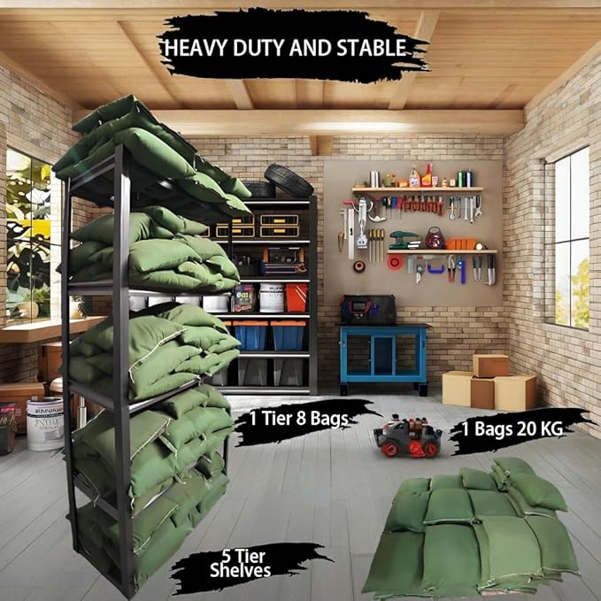 Industrial Storage Rack,Heavy-Duty Steel Shelving Unit 5-Tier,Multi-Purpose Garage Organization System Black 83" H x 54.5" W x 23" D