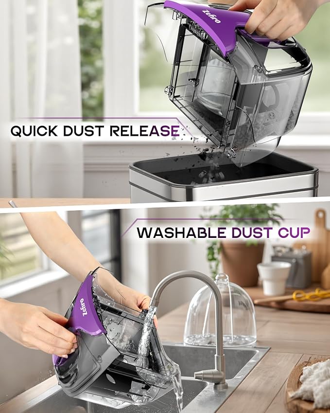 Zefiro Canister Vacuum Cleaner, Bagless Canister Vacuum for Home, Powerful Suction, Auto Cord Rewind, HEPA Filter, Corded Vacuum for Hard Floors, Carpet, Pet Hair, Apartment/Rental Friendly(Purple)