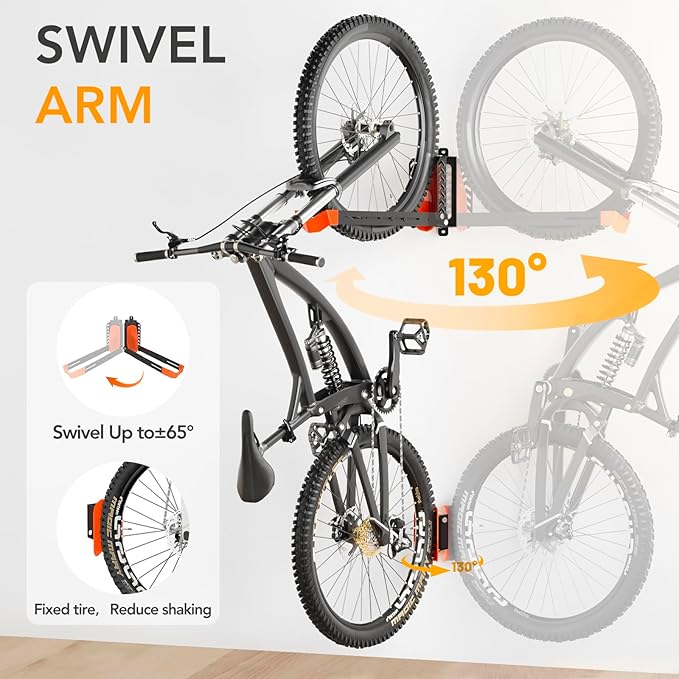 3-Pack Swivel Bike Rack Wall Mount, Bike Hangers for Garage, Space-Saving Vertical Bike Holder, Holds up to 77 lbs, Bicycle Wall Hanger Storage, No Heavy Lifting Required Indoor Hanging Bike Rack