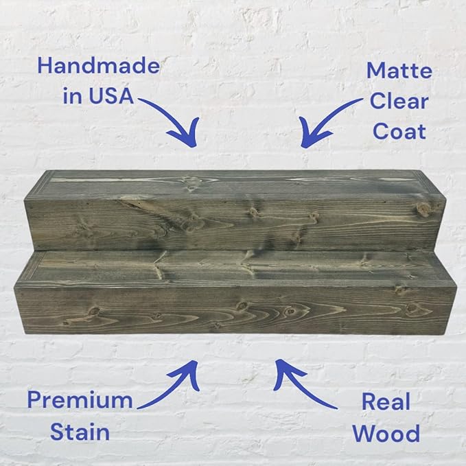 Tiered Bottle Shelf | 2 Tier Liquor Bottle Display | Bar Organization | Display Shelf | Wine Shelf | Bar Display | Kitchen Counter Shelf (24", Weathered Grey)