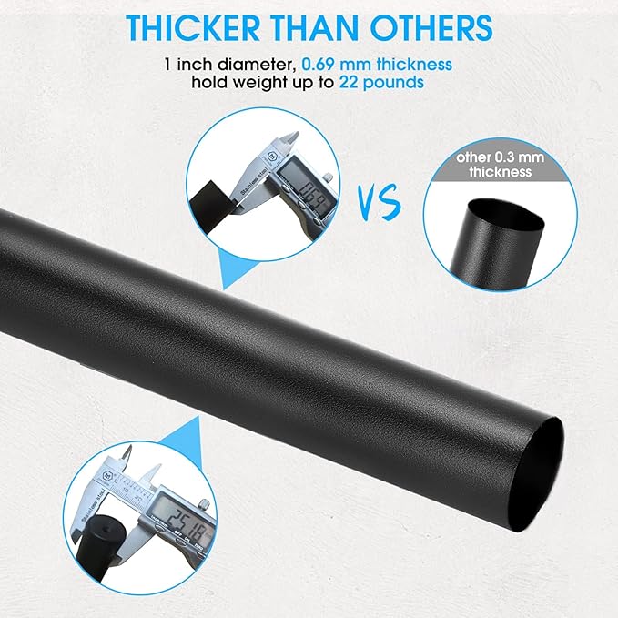 Industrial Curtain Rod Set with Brackets, 1 inch, 30-144" - Black Rustic Outdoor Hanging Curtain Rod for Windows 66 to 120