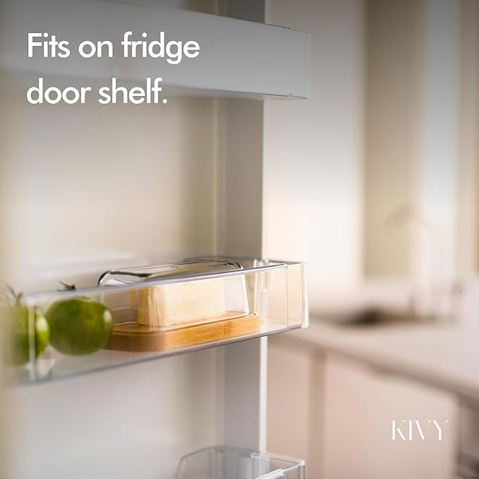 KIVY Butter Dish (White Marble & Glass) - For countertop and refrigerator door shelf - Marble butter keeper - Stone butter dish - Glass butter dish with lid - Dishwasher Safe