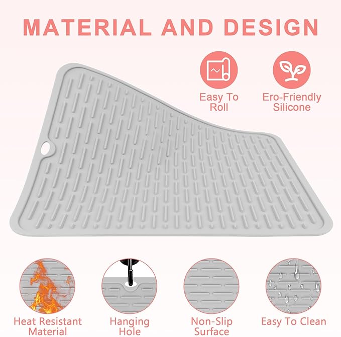 Oversize Silicone Heat Resistant Mat for Curling Irons, Flat Irons, Hair Straighteners and Hot Hair Styling Tools, Portable Hot Tools Sleeve Pad for Travel Vanity Salon(14.2" x 11.0")