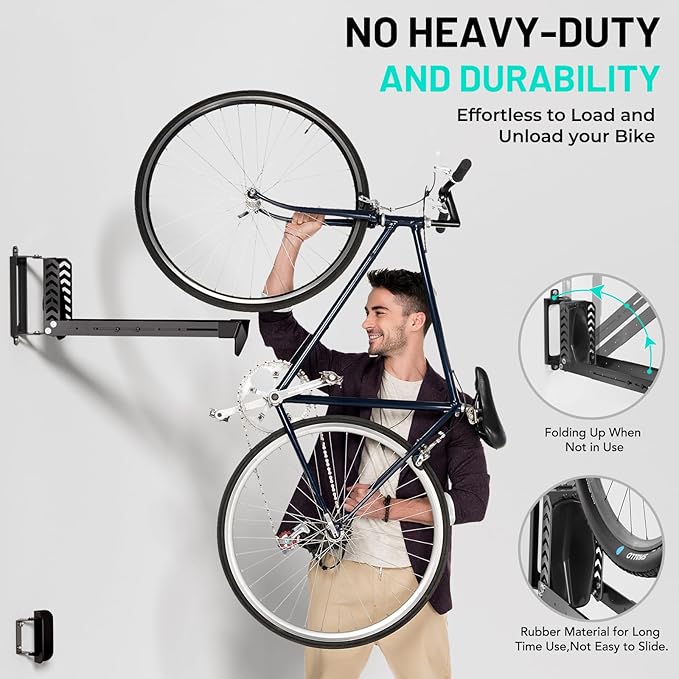 2-Pack Swivel Bike Rack Wall Mount, Bike Hangers for Garage, Space-Saving Vertical Bike Holder, Holds up to 77 lbs, Bicycle Wall Hanger Storage, No Heavy Lifting Required Indoor Hanging Bike Rack