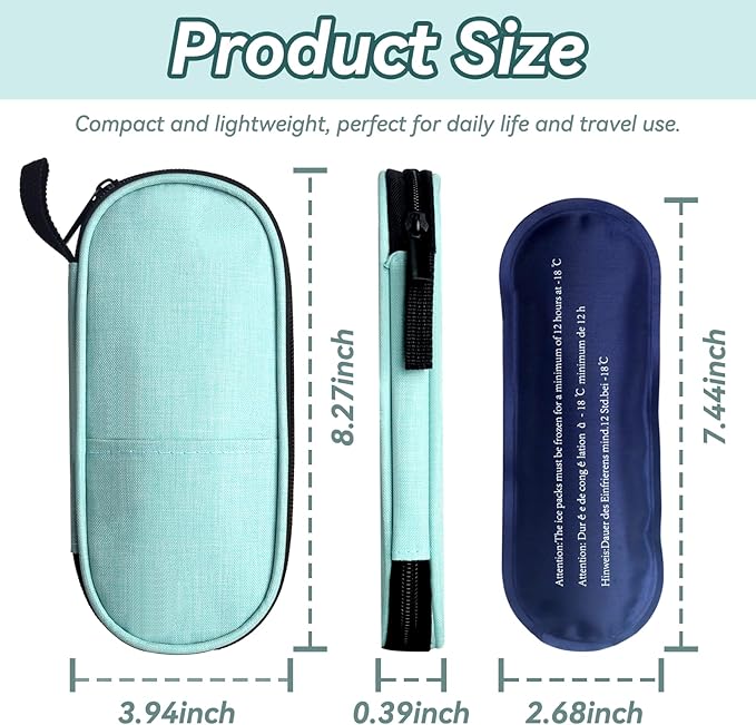Insulin Cooler Travel Case, Medication Diabetic Cool Organizer Bag with 2 Ice Packs for Daily Life and Trip Use, Green