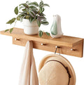 Oak Wood Coat Rack Wall Mount With Shelf 20 Inch Long, 5 Hooks, Floating Entryway Wall Shelf for Bathroom, Hallway, Living Room