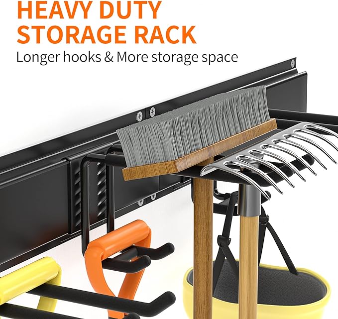 Garage Tool Organizer Wall Mount Garden Tool Organizer 11pcs Adjustable Garage Organizers with 8 Heavy Duty Hooks, Max Load 500lbs Garage Storage for Yard Garden Tools, Shovels, Trimmers, Hoses