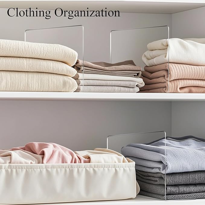 Shelf Dividers for Closet Organization: 12" Tall x 12" Deep Acrylic Shelf Dividers for Clothes Sweater Purse - Clear Closet Organizers and Storage Separators for Shelves, 8Pack