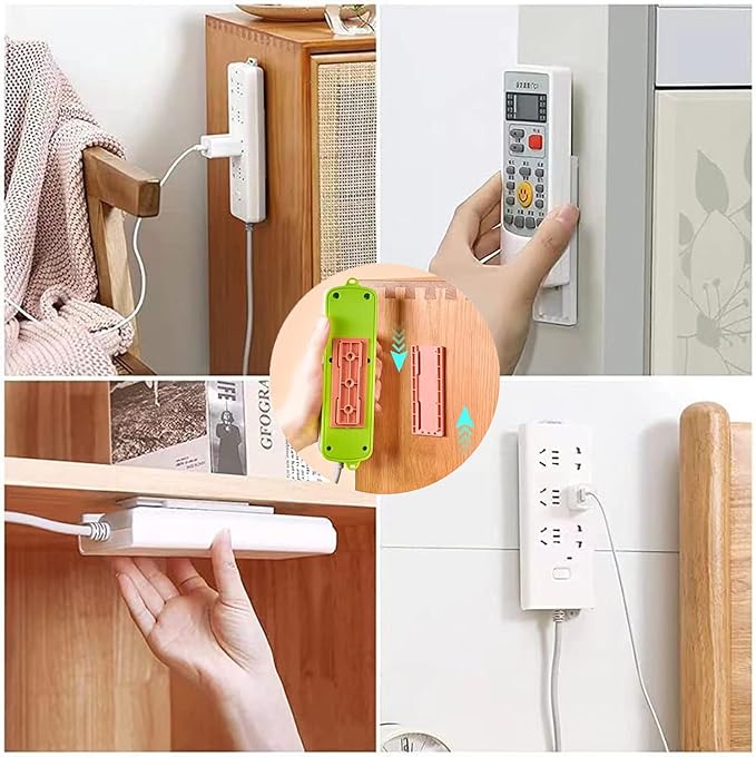 CHNLML 12PCS Power Strip Holder, Adhesive Punch-Free Socket Holder, Self Adhesive Socket Desktop Fixer, Socket Holder Wall Mount and 12 Cable Clips