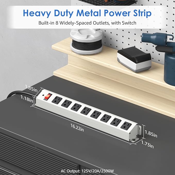 CCCEI 2-Pack Corner Mount Angle Power Strip, Under Cabinet Heavy Duty 8 Outlets Power Strip 20Amp, Metal Desk Plug Surge Protector, Wall Mountable, for Garage, Shop, Kitchen. 6FT Extension Cord.
