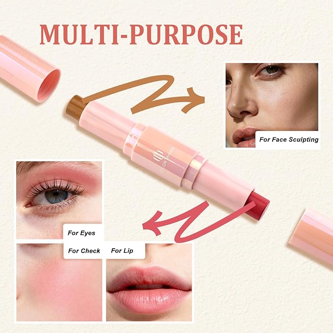 Color Nymph Blush Contour Stick, Cream Blush & Contour Matte Texture Double-end Stick Multiuse Blusher with Butter Bronzer For Cheeks Eyes Lip Vegan & Cruelty-Free - 03# Morocco Plum