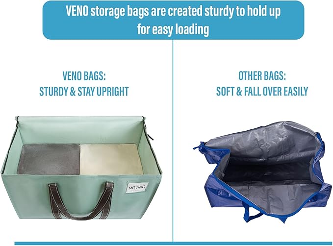 VENO 10 Pack Moving Bags and Large Christmas Storage Bins with lids. Alternative to Moving Boxes, Packing Supplies for College. Extra Large Heavy Duty Totes for Packaging (Shiny Light Green, 10 Pack)