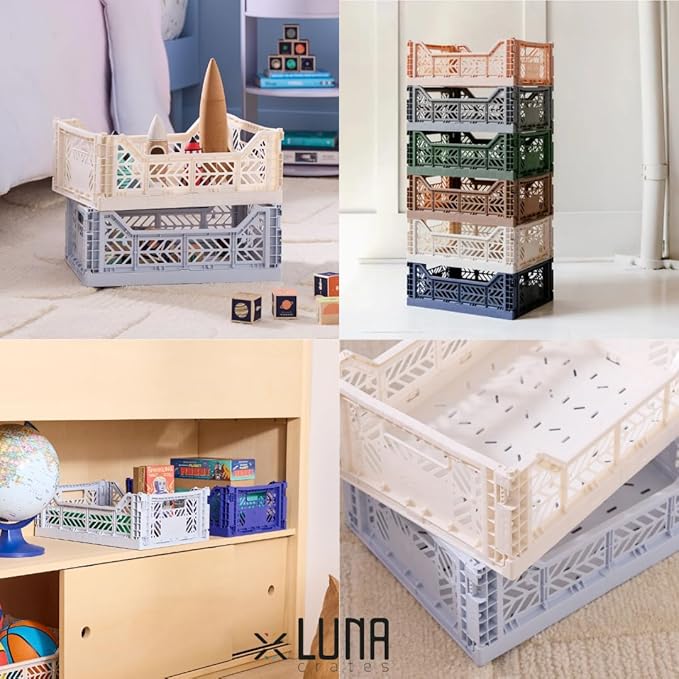 Collapsible Storage Box, Foldable Crate Organizer Bin with Handle, Stackable Crates for Home Organization (Cobalt-Lilac-Ivory, 14L - 3 Pack)