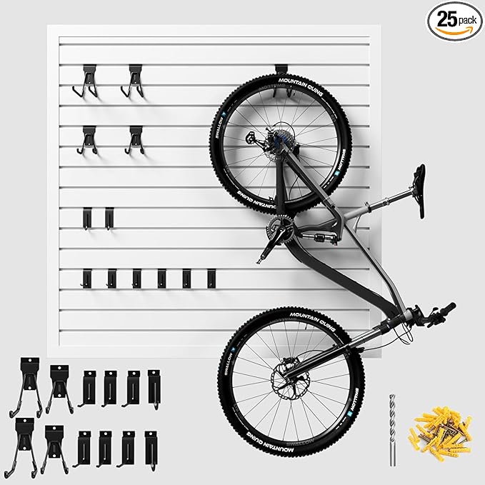 Garage Slatwall Panel Wall Organizer - Slat Wall Paneling Sheets with Hooks, Interlocking PVC Panels for Tool Organization Mounted Storage Systems