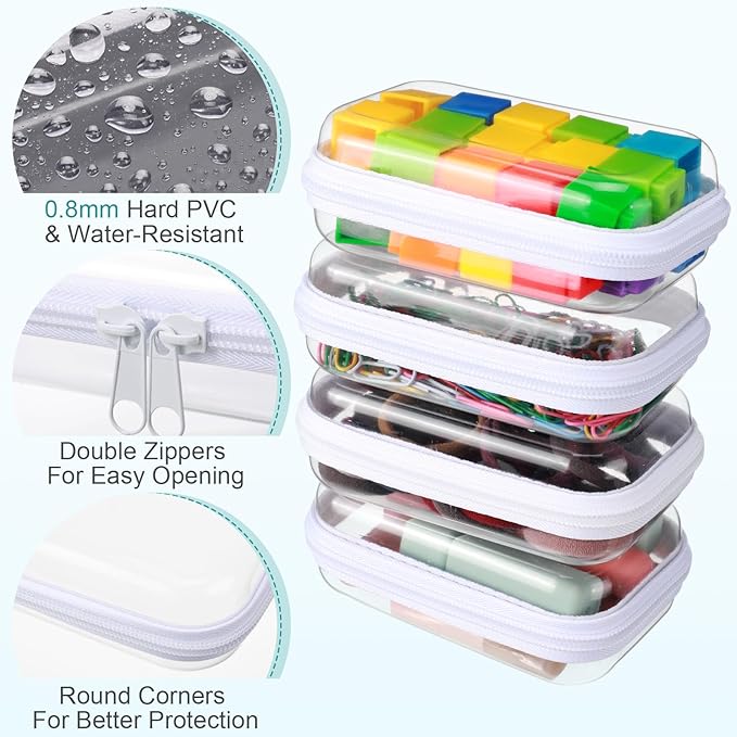 Sanwuta 6 Pcs Clear Hard Zipper Case Hard Plastic Zipper Pouches Transparent Makeup Bag Pencil Pouches for Travel Snacks Christmas Trinket Storage Organizer Box(White,5 x 3 x 2 Inch)