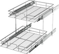 LOVMOR 2 Tier Individual Pull Out Cabinet Organizer 14" W x 18" D, Slide Out Kitchen Cabinet Storage Sliding Shelves