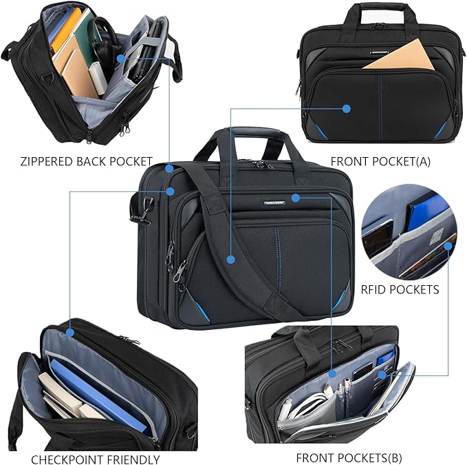 KROSER Laptop Bag 17.3 Inch Premium Laptop Briefcase, Expandable Laptop Shoulder Messenger Bag Durable Computer Case
