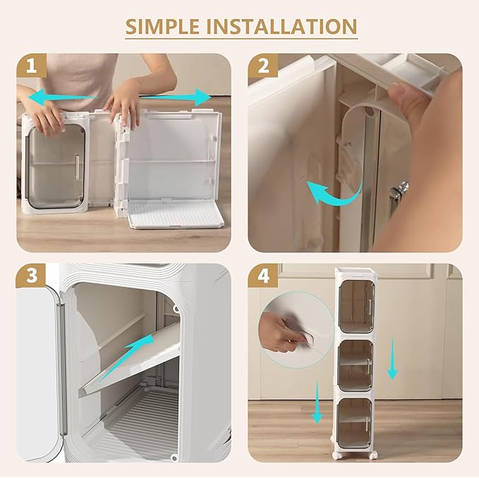 3-Tier Tall Narrow Storage Cabinet, Slim Bathroom Storage Cabinet with Adjustable Shelves and Wheels, Narrow Organizer for Small Space, Bathroom, Kitchen, Laundry