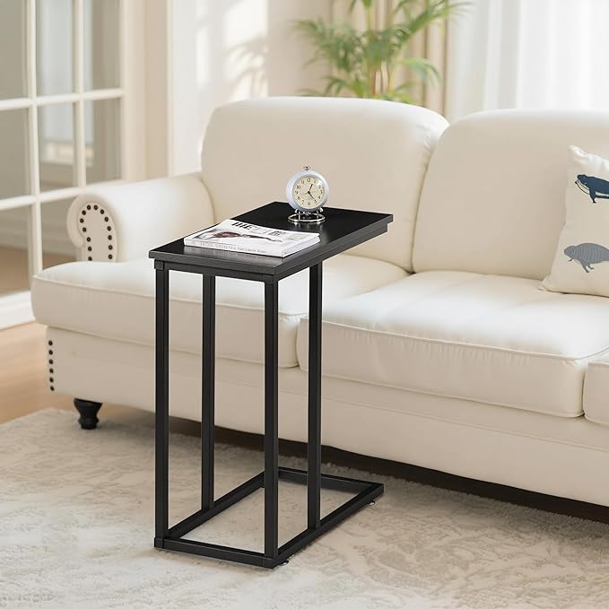 VECELO C Shaped End Side Table for Sofa Couch and Bed Snack TV Tray for Living Room Bedroom, 2 PCS,Black