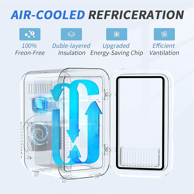 Mini Fridge, 6 Liter/8 Can 110V AC/DC Portable Thermoelectric Cooler Refrigerators for Bedroom, Skincare, Beverage, Office, Dorm Room and Car, Blue
