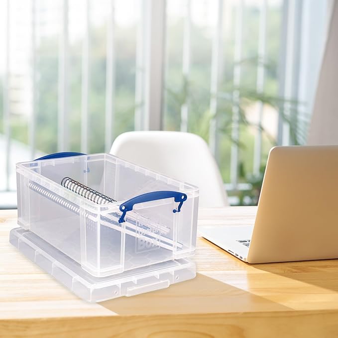Really Useful Box Stackable 9 Liter Plastic Storage Container Bin with Snap Lid and Built-In Clip Lock Handles for Home & Office Organization (5 Pack)