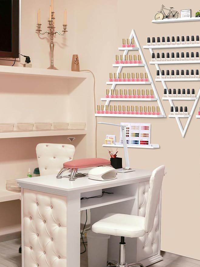 EBANKU 10PCS Nail Polish Racks 5 Tiers Nail Polish Shelf for Wall Triangular Display Rack Cosmetic Display Cases Lipstick Perfume Wall Shelf Essential Oil Organizers for Home Spa Nail Salon(White)