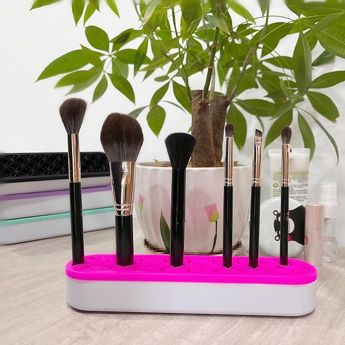 TANG SONG 1 PC Silicone Make up Brush Holder Cosmetic Storage Box Desktop Organizers (Pink)