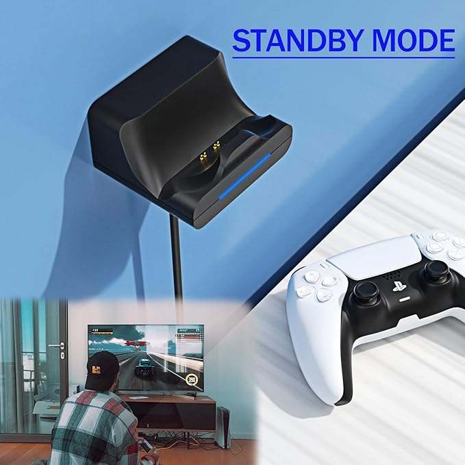 REEYEAR PS5 Controller Wall Mount Charger Dock with 3.3Ft Cord,Charging Station Holder fits for Midnight Black PS5 Pro Wireless Controller with LED Indicators Fast Charging Speed Cable, 2 Pack
