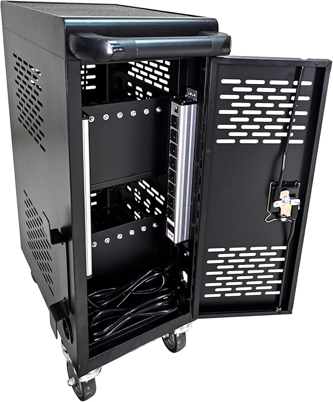 16 Device Charging Cart for Laptop Up to 16.3-inch Screen, Mobile Charging Station and Tablet Storage Cart for iPad, Chromebooks with Cord Organizer, Black