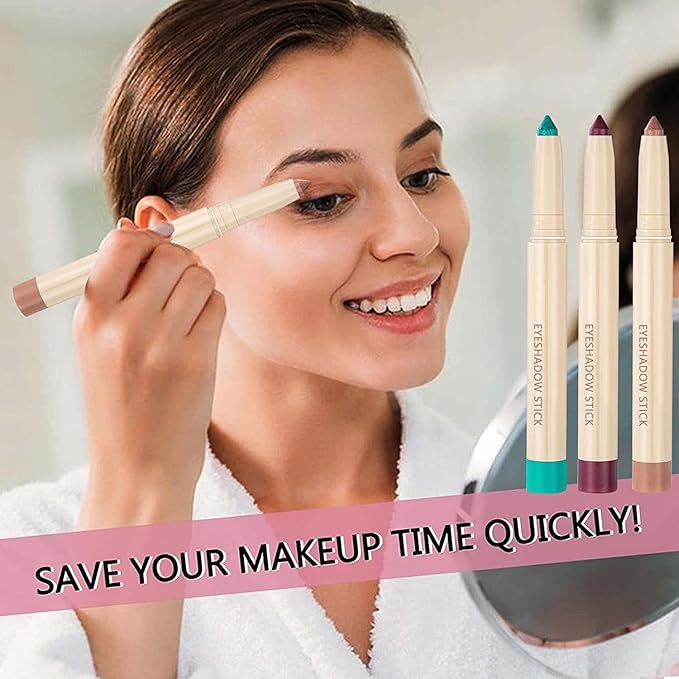 Brown Eyeshadow Stick, Smooth Cream Shimmer Eyeshadow Pencil, Waterproof Long Lasting High Pigmented Hypoallergenic Eye Shadow Highlighter Stick Create Multi-Dimension Eyes Look(16# Brown Shimmer)