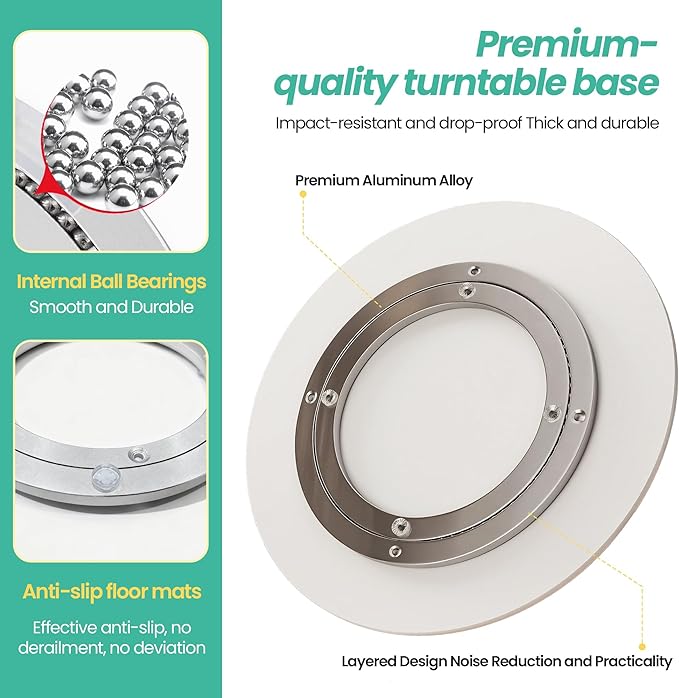 11.8" Lazy Susan Turntable – 360° Sinteredstone Silent Anti-Slip Turntable, Table Top Centerpiece for Kitchen, Pantry, Spice Rack, Refrigerator & Dining Table, White