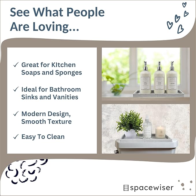 Countertop and Vanity Tray - 2 PC Large 11.7" Silicone Bathroom Trays, Counter Organizer, Dish Soap Sponge Holder Kitchen Sink Tray Organizer, Sink Caddy Toothbrush Key Kitchen Soap Trays