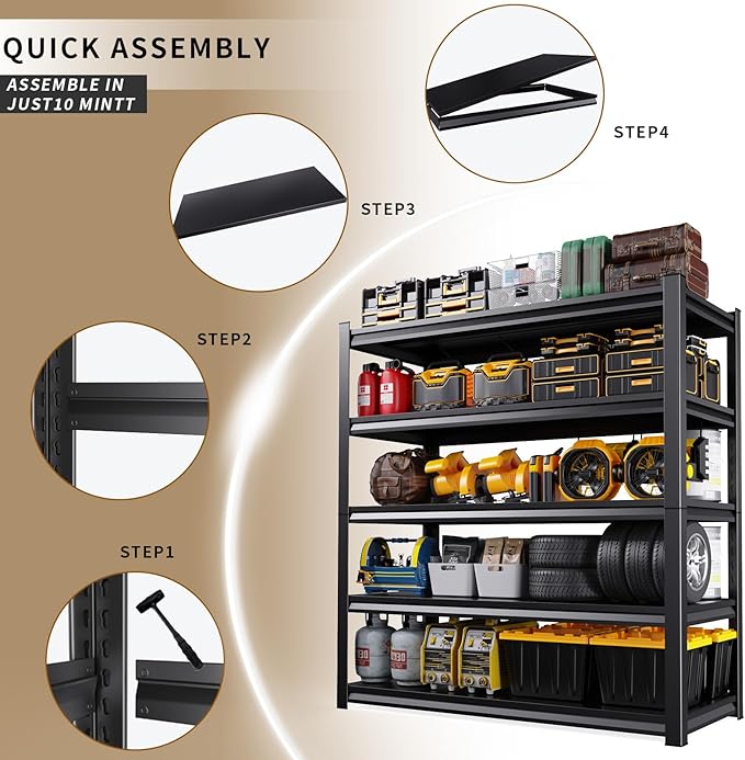 81" H Garage Shelving Heavy Duty Storage Shelves Adjustable Garage Shelves 5 Tier Metal Shelving Unit Utility Rack Shelf for Storage Warehouse Pantry (81 "H x 46 "W x 20" D)