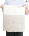 Tall Laundry Basket With Handles,Woven Cotton Rope Big Laundry Hamper Sorters,Versatile Storage for Dirty Clothes,Baby Toys,and Blankets in Bathroom, Nursery,and Living Room (White Brown, 68L)
