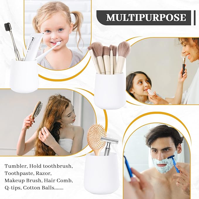 BosilunLife White Bathroom Accessory Set - 3 pcs Ceramic Bathroom Soap Dispenser Set Farmhouse Bathroom Decor Sets Accessories, Soap Dispenser and Toothbrush Holder, Tray (White Set - Liquid Pump)