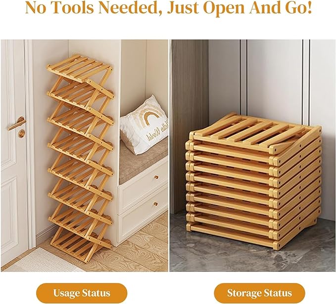 YYW Bamboo Shoe Rack for Entryway,Installation-Free and Foldable Vertical Shoe Storage Organizer,Free Standing Shoe Racks Shelf Closet Shoe Organizer for Living Room (Nature-5 Layers)