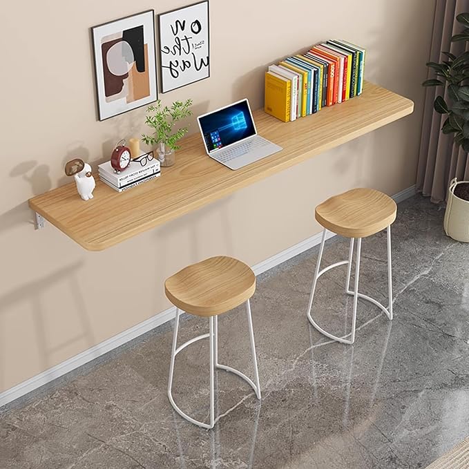 Wall Mounted Folding Wood Table, Folding Table with Heavy Duty Metal for Laundry Collapsible Shelf Brackets, Wall Mounted Desk Fold Down for Small Spaces White 100 * 50cm/39.3”*19.7”