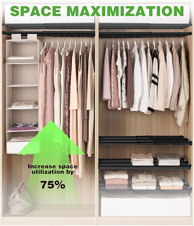 Expandable Closet Shelf, 16-39 Inches Metal Closet Rod Organizers and Storage Shelves Space Saving DIY Divider Separator for Cabinet Wardrobe