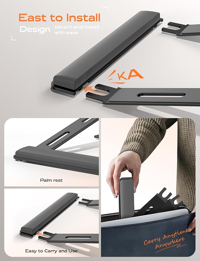 Laptop Stand for Desk, Metal Laptop Stand with Wrist Support, Ergonomic Detachable Laptop Riser, Aluminum Lectern, Computer Stand for MacBook Air Pro, HP, Dell, XPS, HP (10-17") Laptops - Black