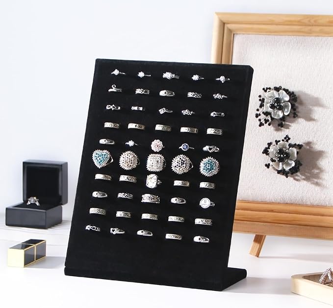 50 Slots Rings Display Stand, Ring Organizer Holder Stand for Selling, Ring Jewelry Pad Showcase Storage Tray for Home or Shop Sell Show (Black 2PC)