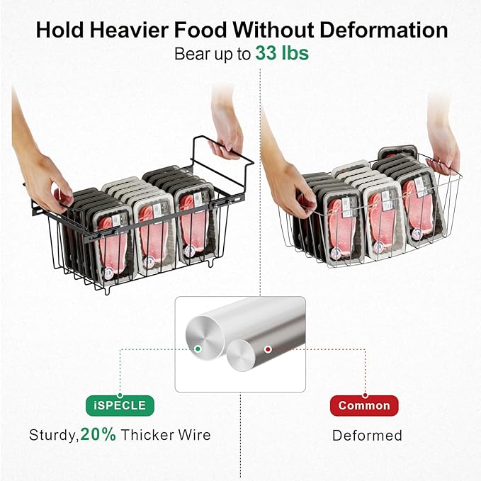 iSPECLE Freezer Organizer Bins - 15.8" to 18.1" Extendable Length Freezer Baskets for Chest Freezer for 7 Cu.Ft Deep Freezer, 2 Hanging Baskets and 4 Stackable Bins, 6 Pack Black