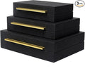 Faux Shagreen Leather Jewelry Storage Boxes Set of 3 with Gold Handles, Velvet Lined Stackable Organizer for Women, Vanity, Dresser, Gift, Black